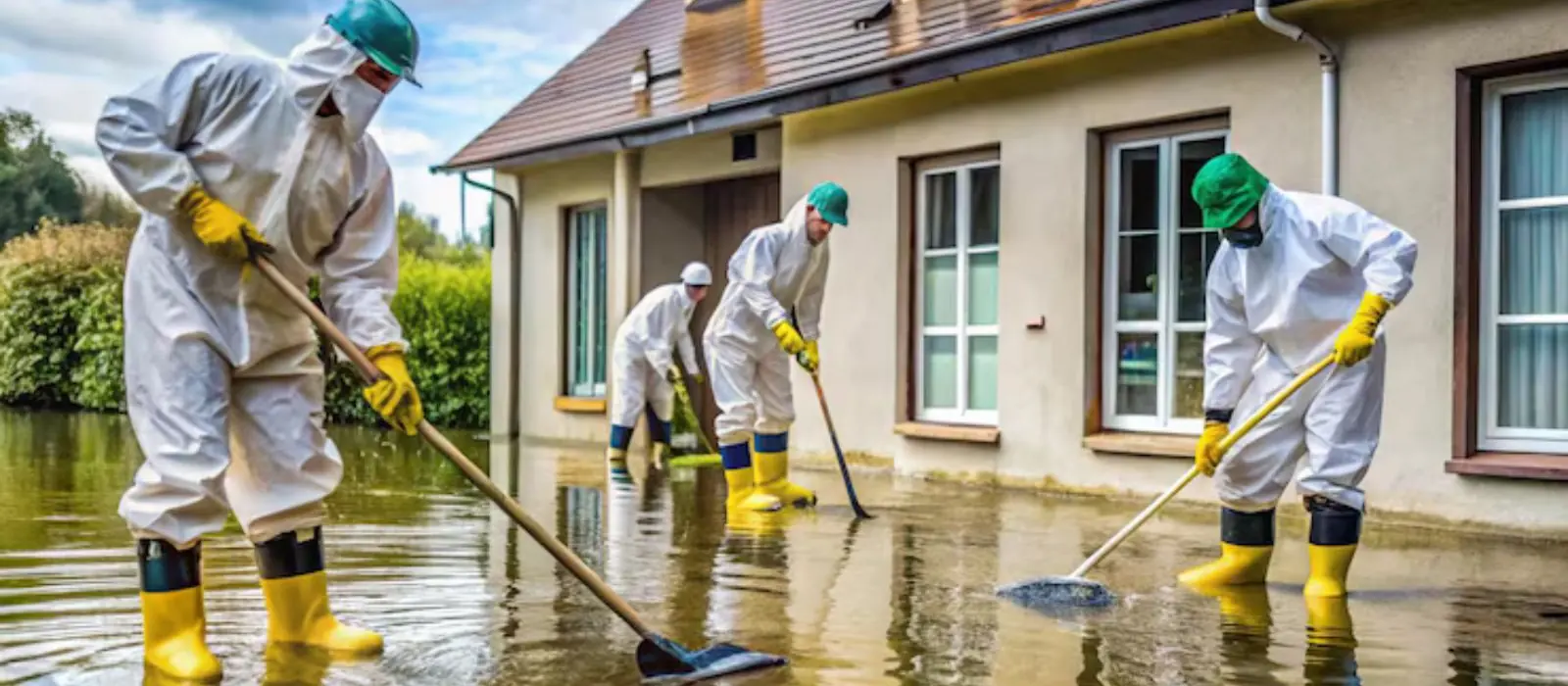 Crew removing flood water and wet materials from a South Gate, CA property